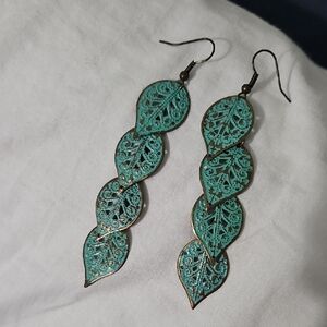 Elegant Green Leaf Dangle Earrings